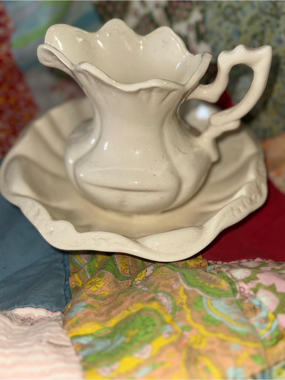 Classic White Small Ceramic Pitcher and Bowl Set - Home Art